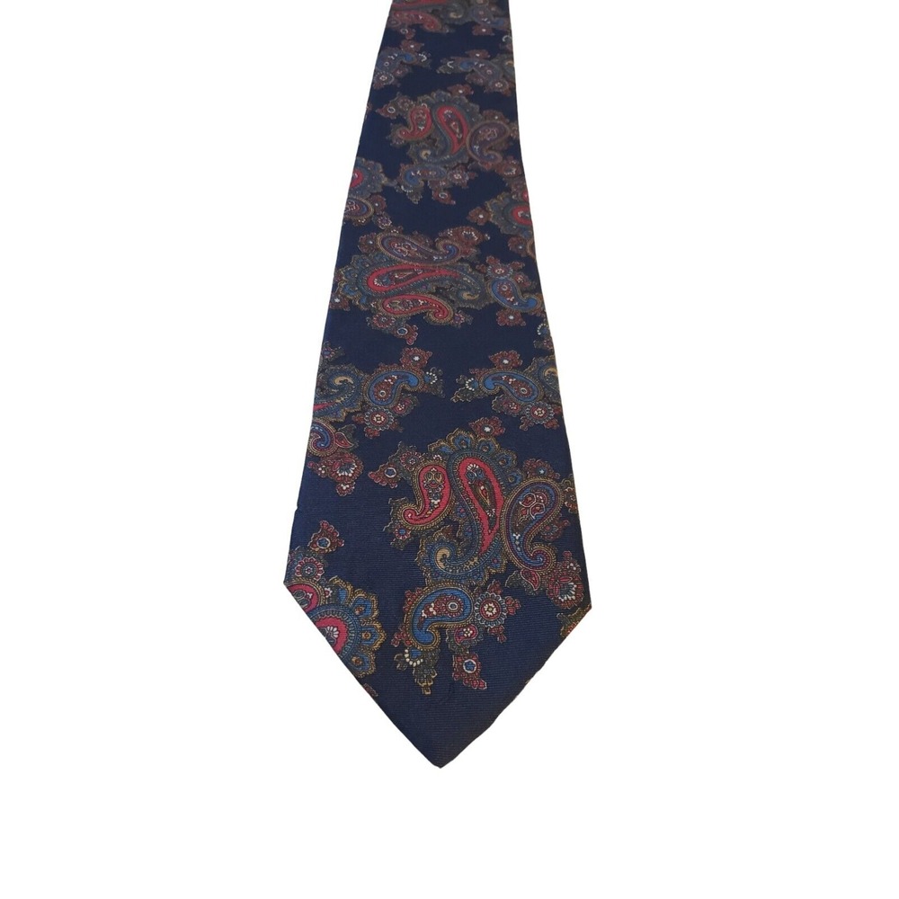 Duxbury LTD Luxury Italian Silk Necktie Navy Paisley Handmade Office Church Work